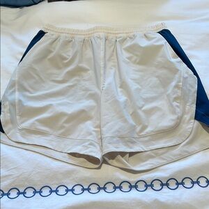 Peloton White and Blue Athletic Shorts with Elastic Waistband
